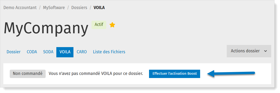 Activez VOILA via Boost pour 1 client dans MyCodabox