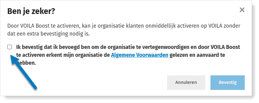 Boost bevestigen: aanvaard de Algemene Voorwaarden