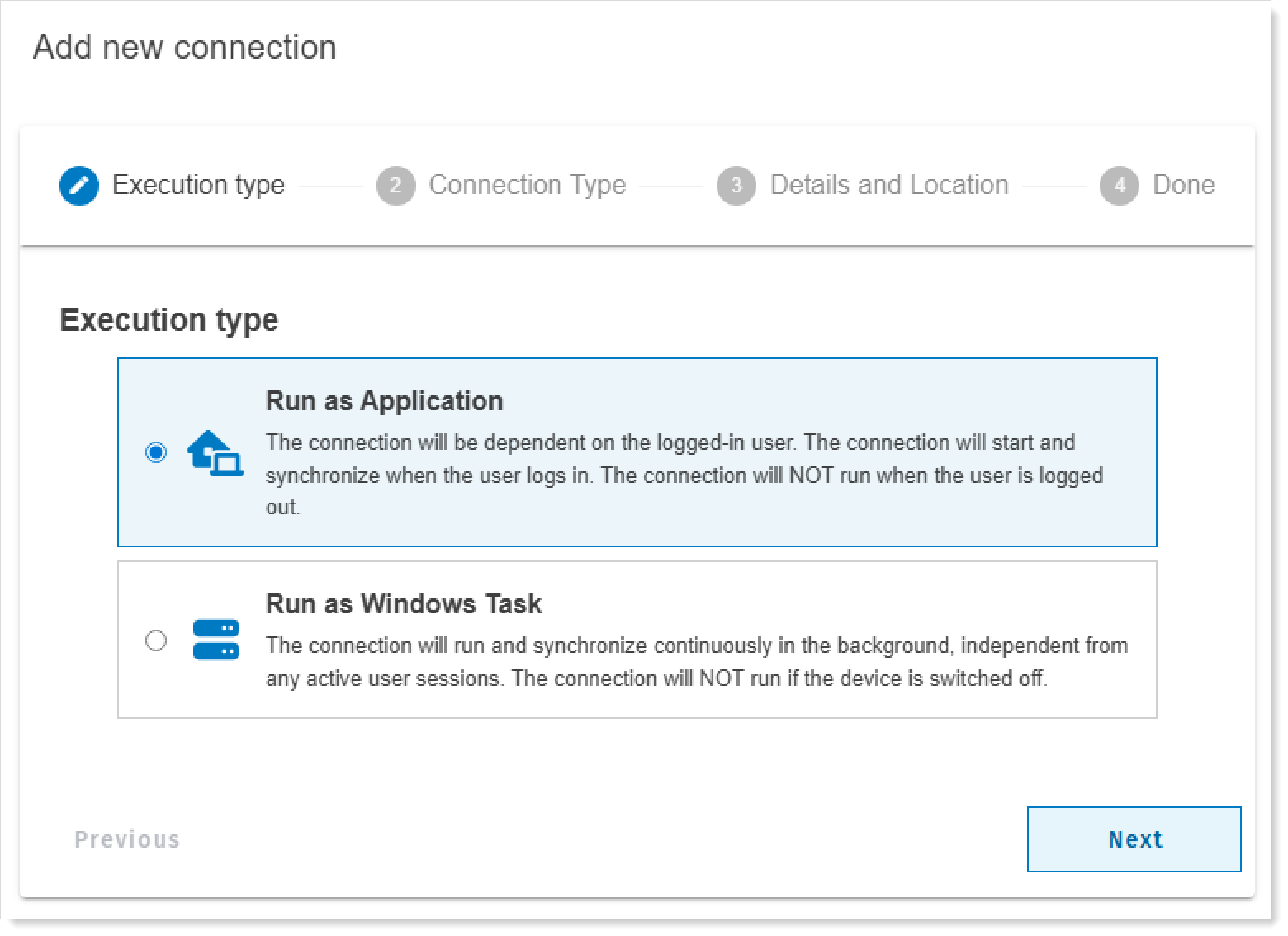 Choose connection type