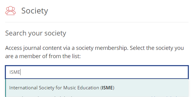 "Search your society" where the acronym ISME is used, the result displays "International Society for Music Education (ISME)"