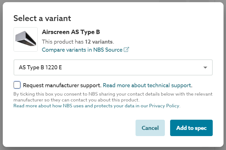 A screenshot of the 'Request manufacturer support' checkbox.