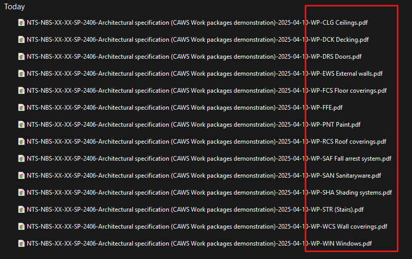 A screenshot of the files produced when publishing by 'Separate tag'.