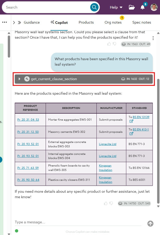 A screenshot illustrating how the tool utilised to generate the response appears in the 'Copilot' panel.
