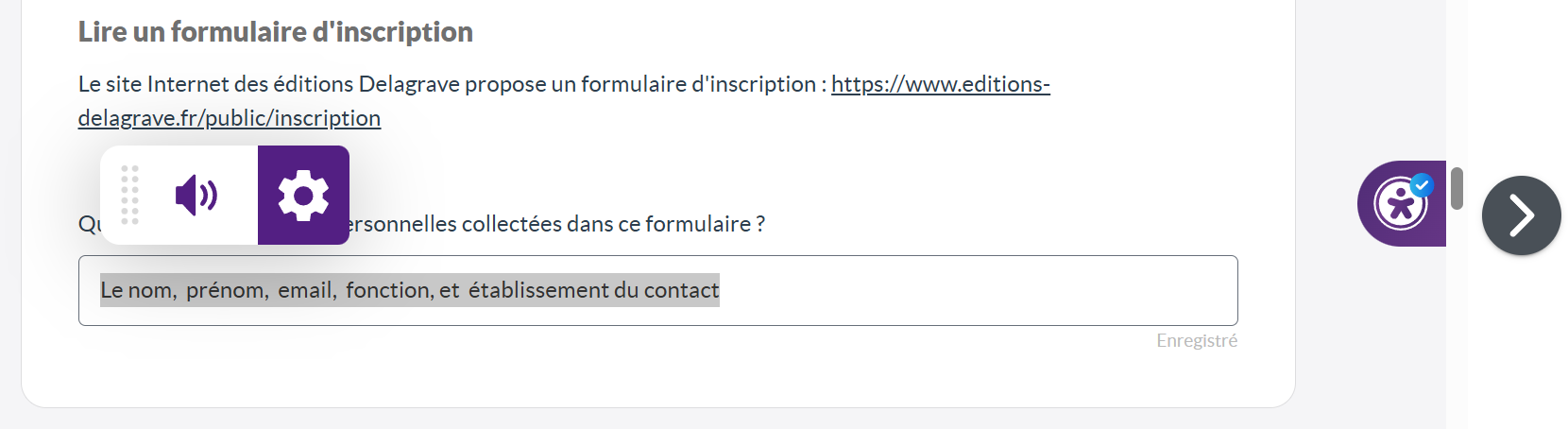 Lecture des réponses