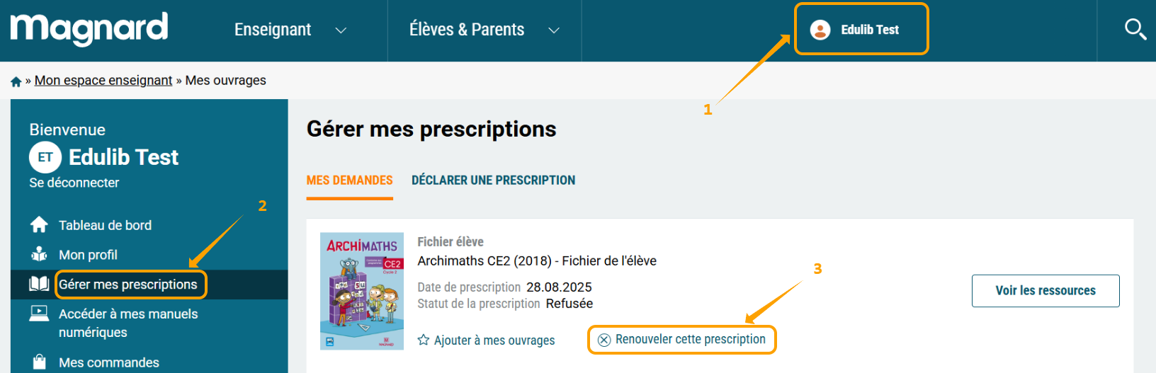 Site Magnard - Gérer mes prescriptions