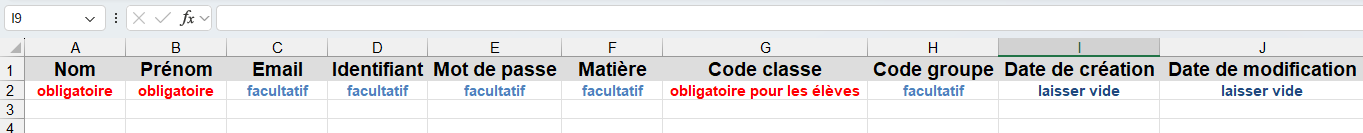 Modèle de fichier Excel