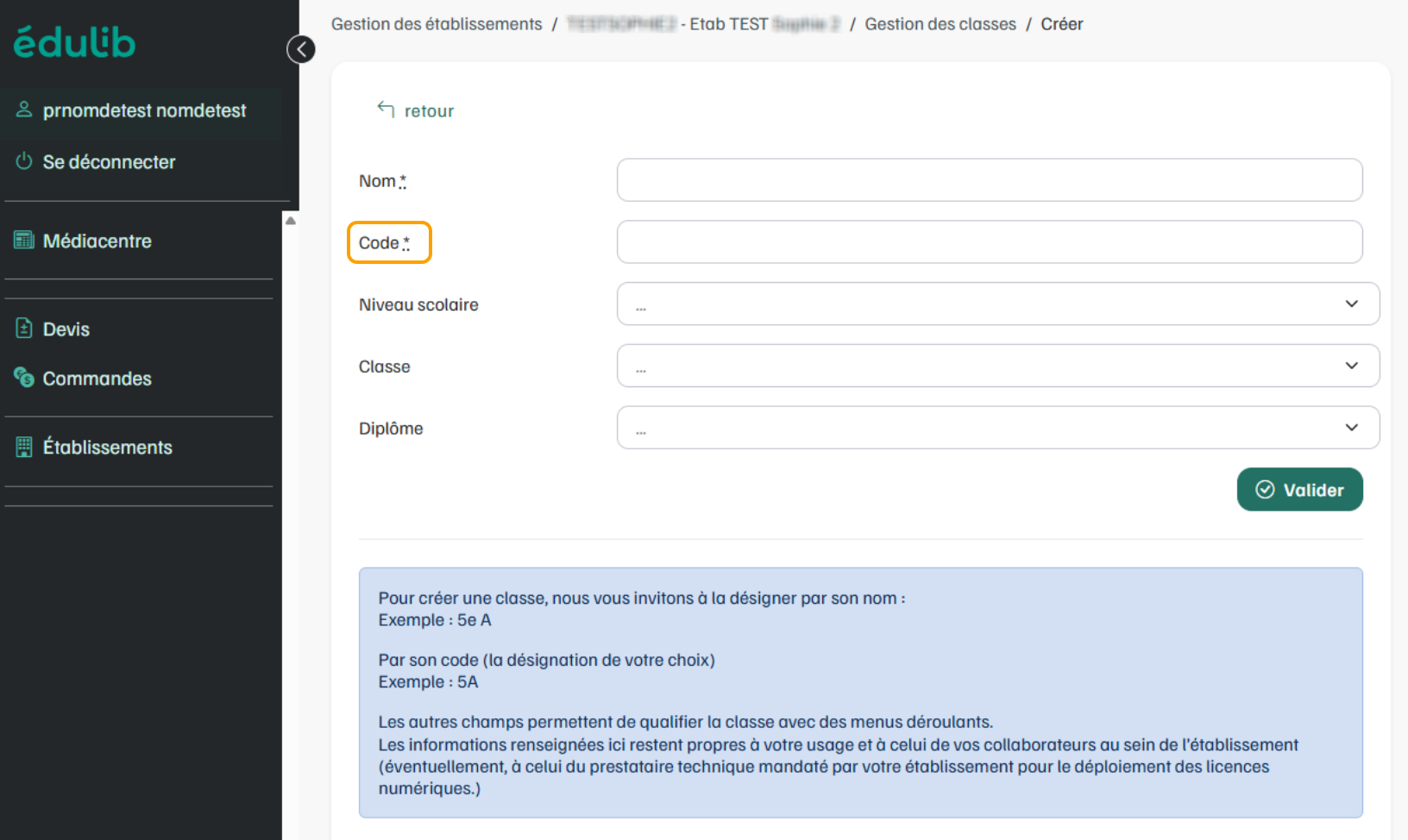 Fiche de création de classe
