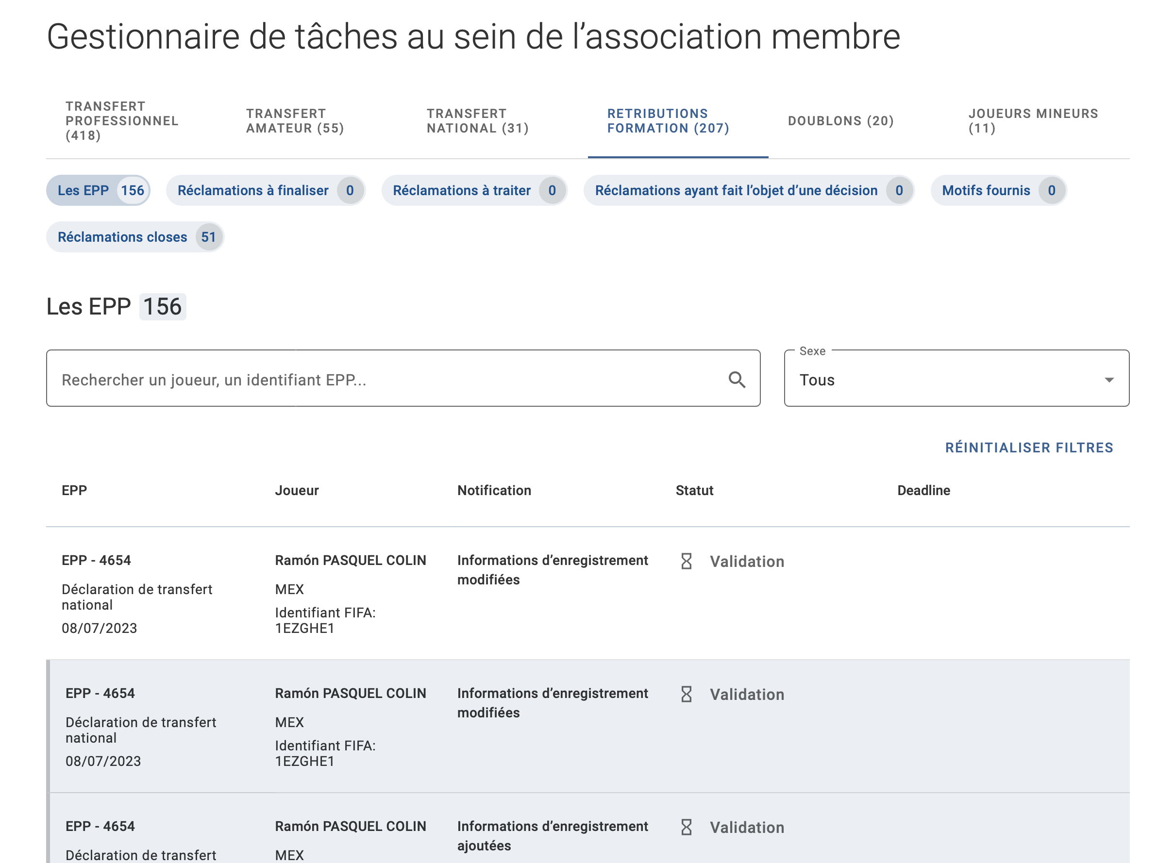 Notification de modification des informations d’enregistrement