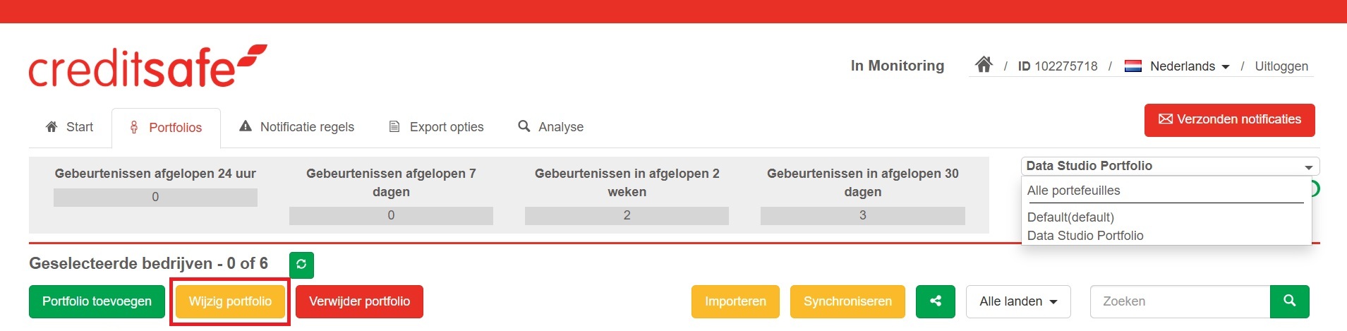 Monitoring - wijzig portfolio