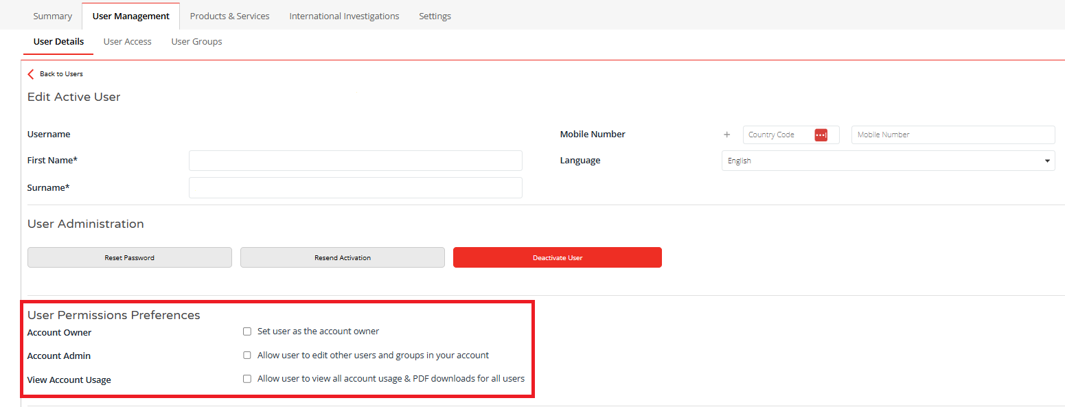 User management - user permissions