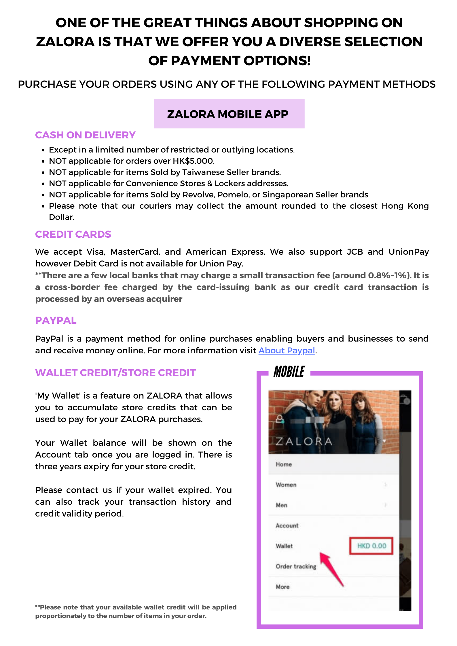Payment Options Zalora Hong Kong