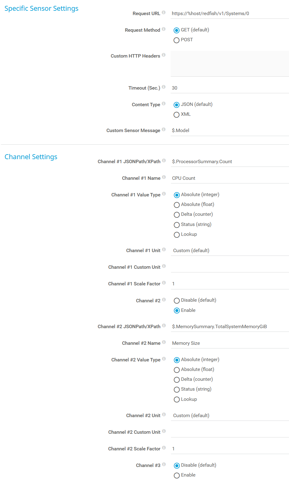 Sensor settings example for Veeam Backup & Replication