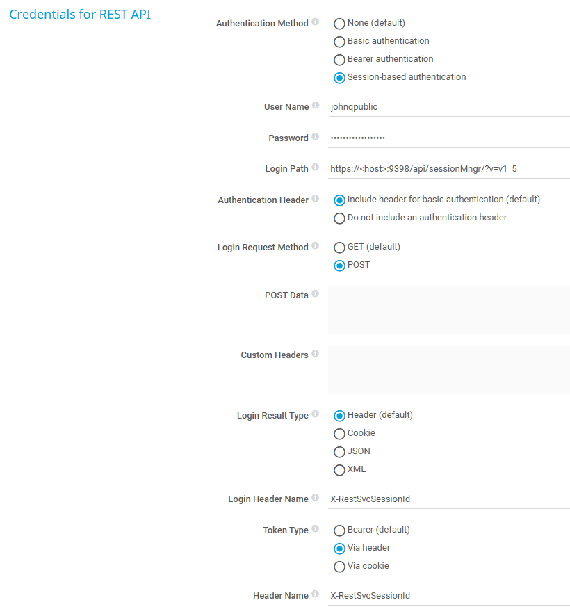 Device credentials settings example for Veeam Backup & Replication