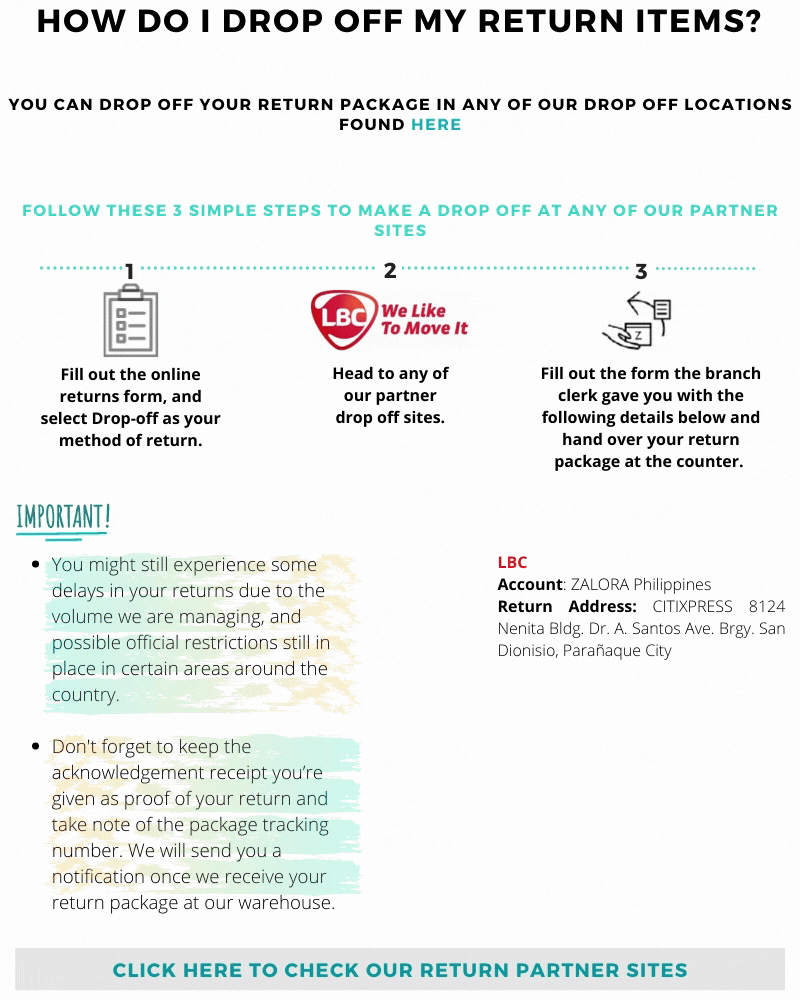 How do I drop off my return items? ZALORA Philippines
