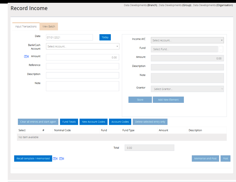 Recording and expenditure Data Developments