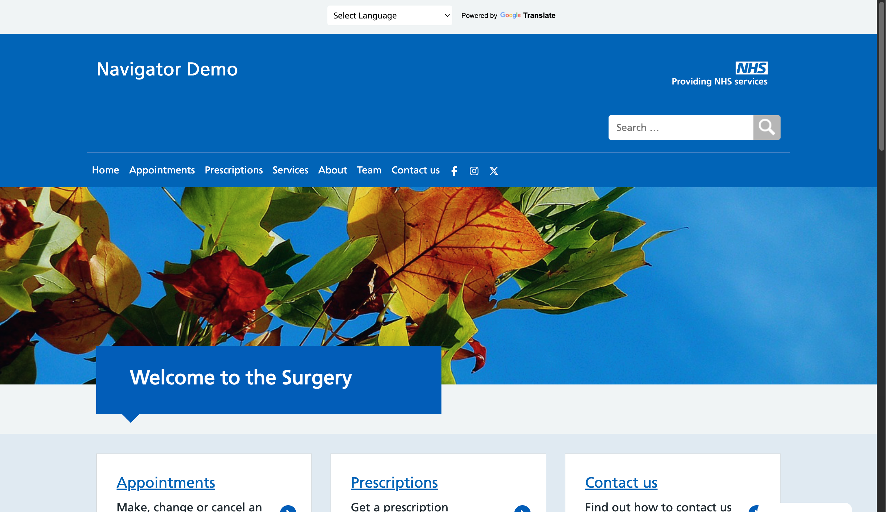 The homepage of a Navigator website.