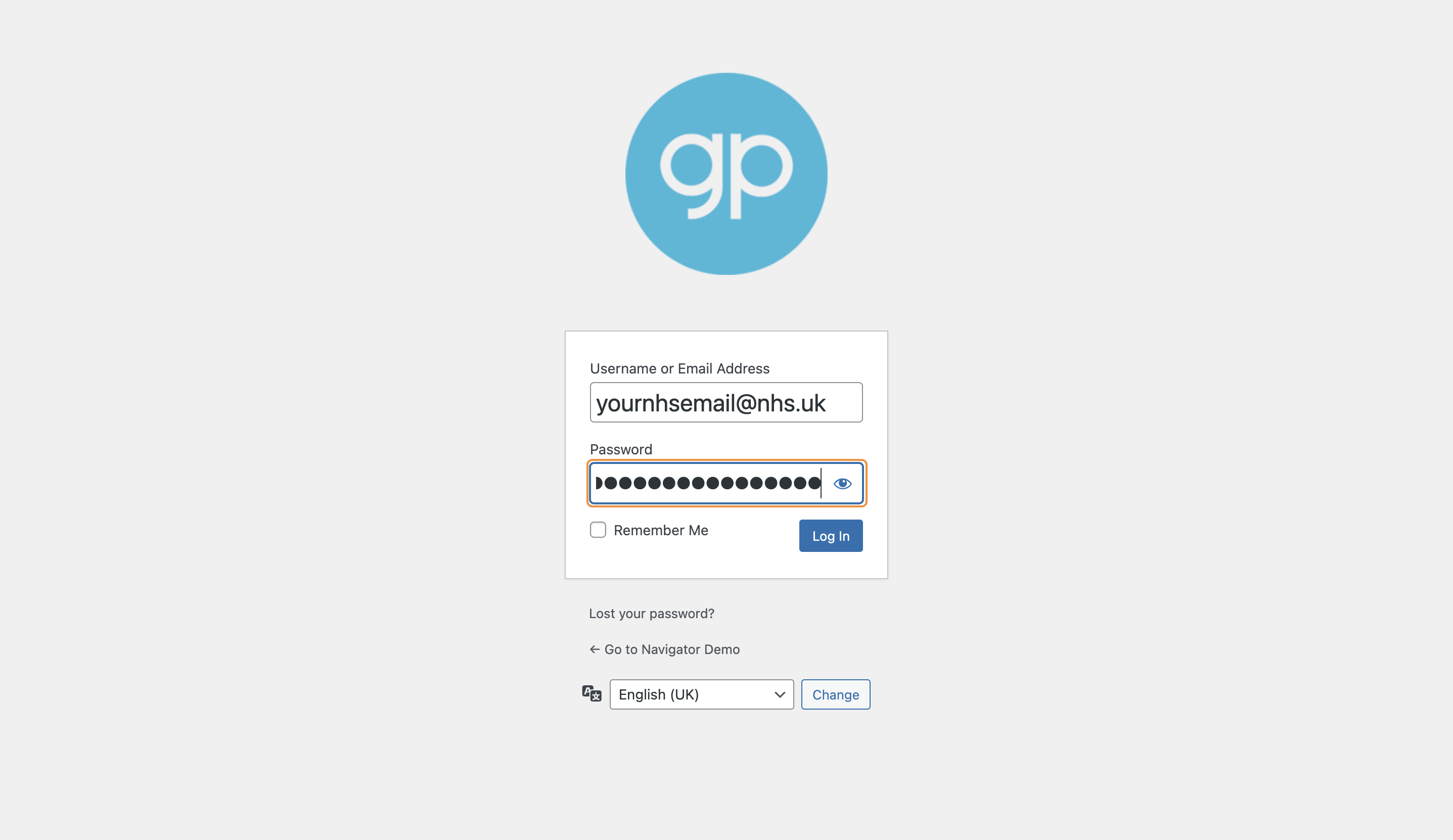 A password typed into the Password box.