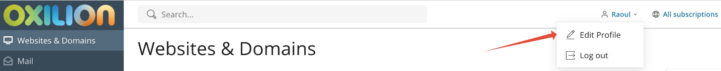 Plesk menu wijzer op Edit Profile