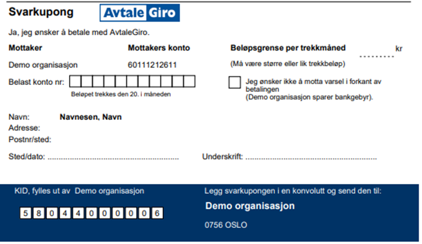 Eksempel på ferdig svarkupong