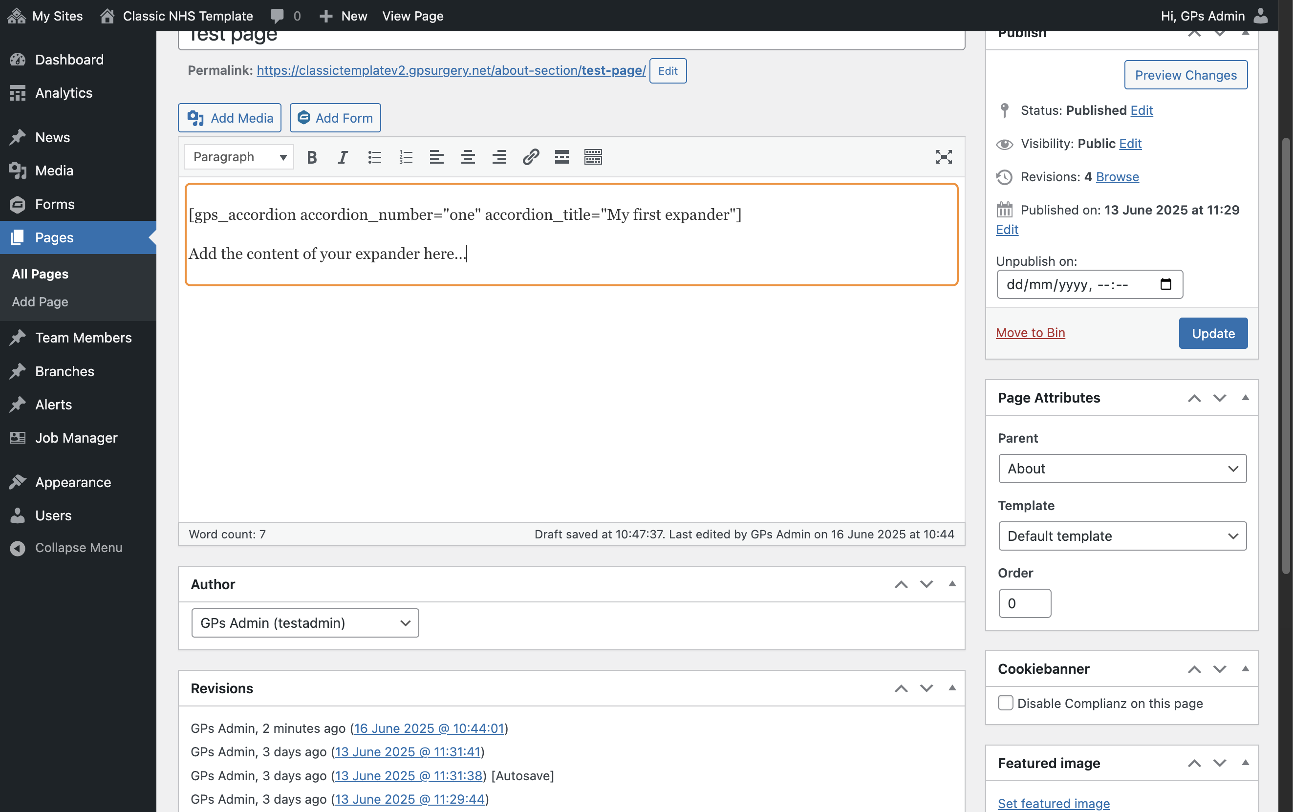 The editor with some content added to a new line.