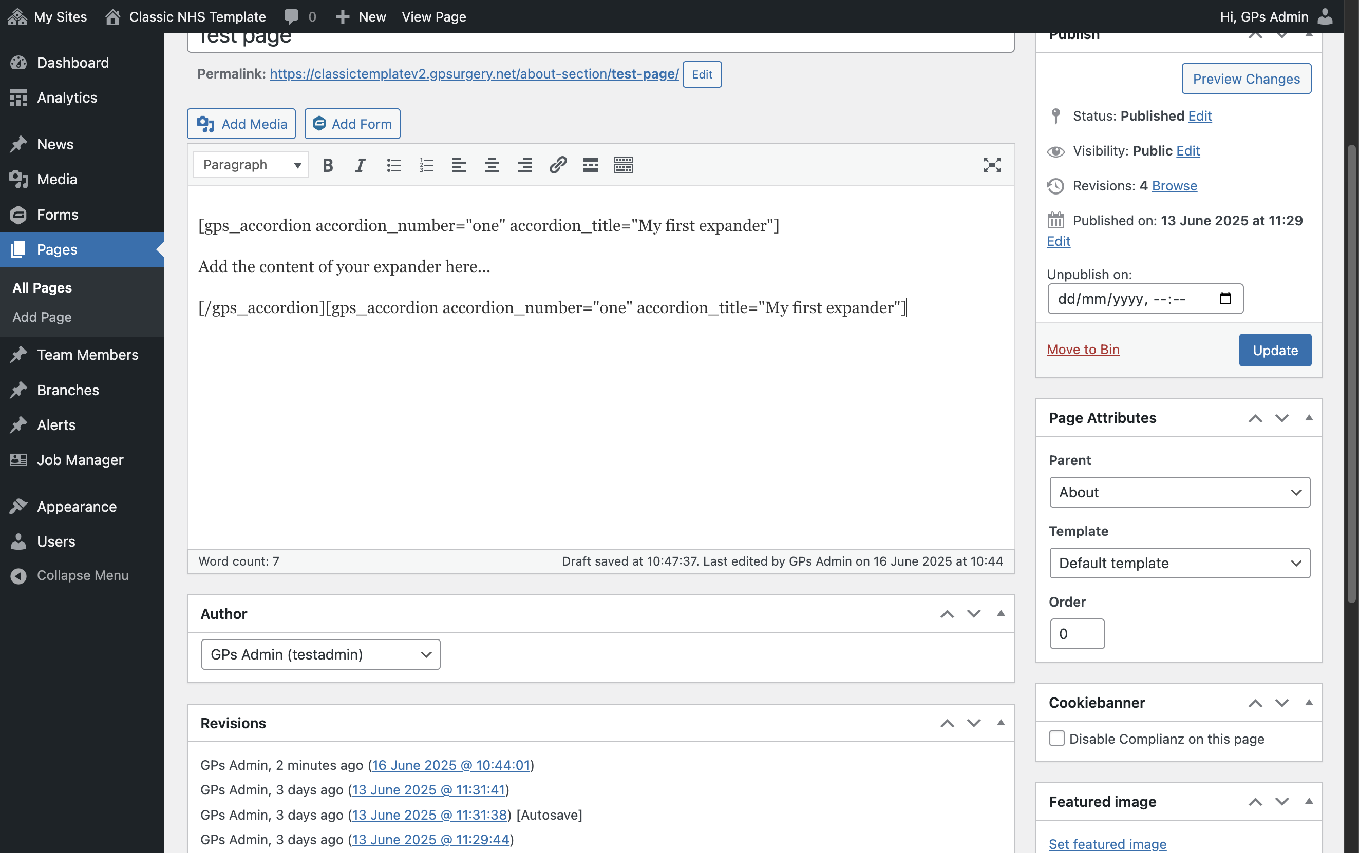 The text for the second expander pasted into the editor.
