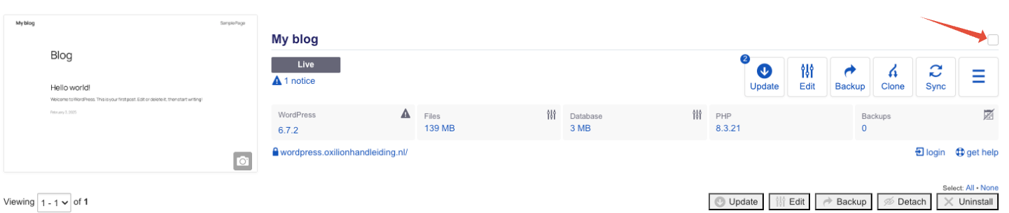 Installatron menu wijzer op selectie blok