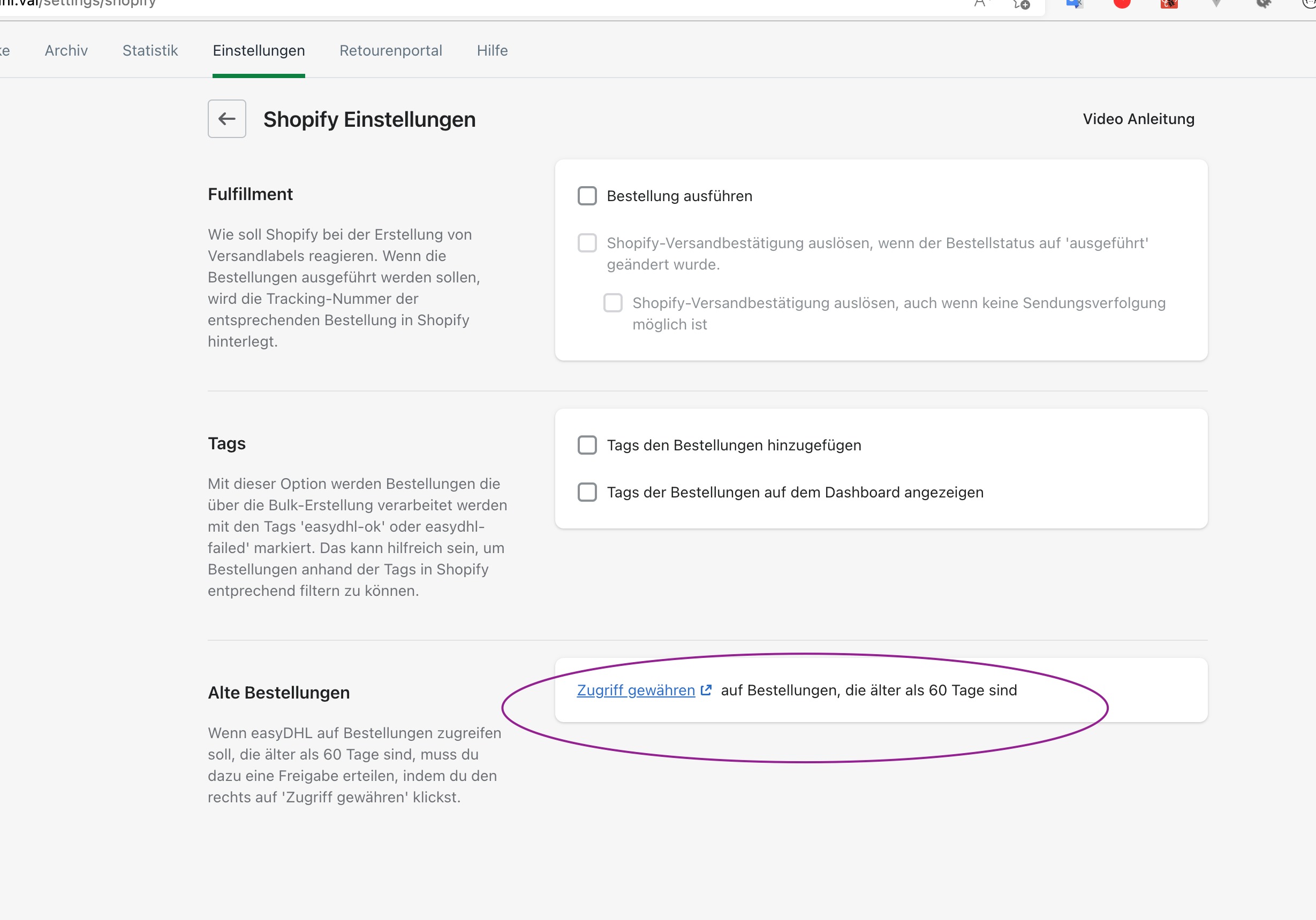 Shopify-Alte-Bestellungen-App-Zugriff
