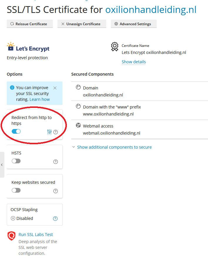 Redirect from http to https