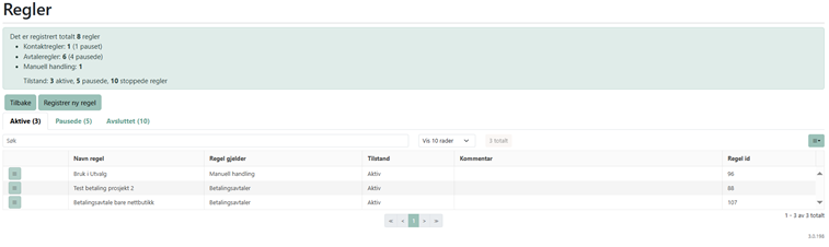 Regler – liste og opprett