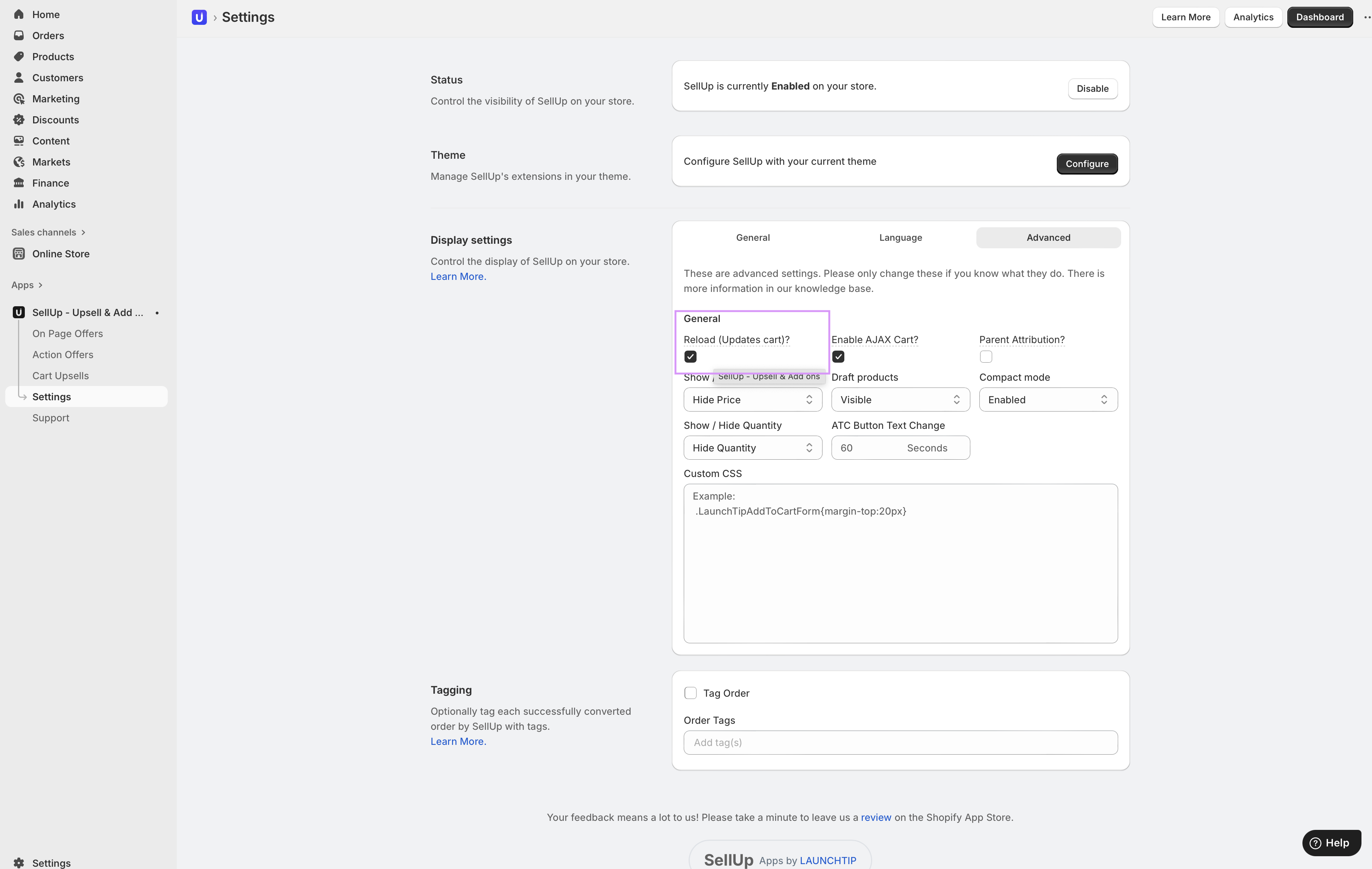 refresh cart sellup
