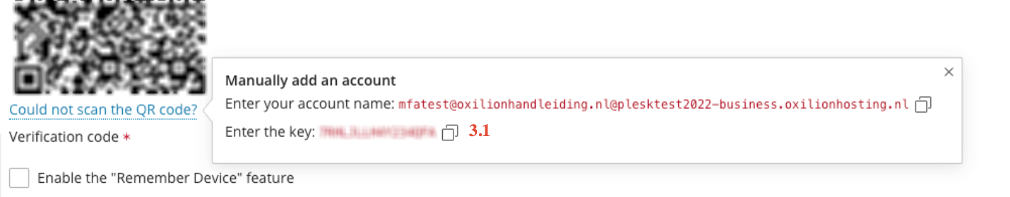 Key om MFA in te richten zonder QR code