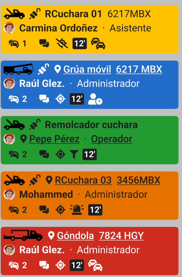 Ejemplos de tarjetas de servicio con diferentes colores