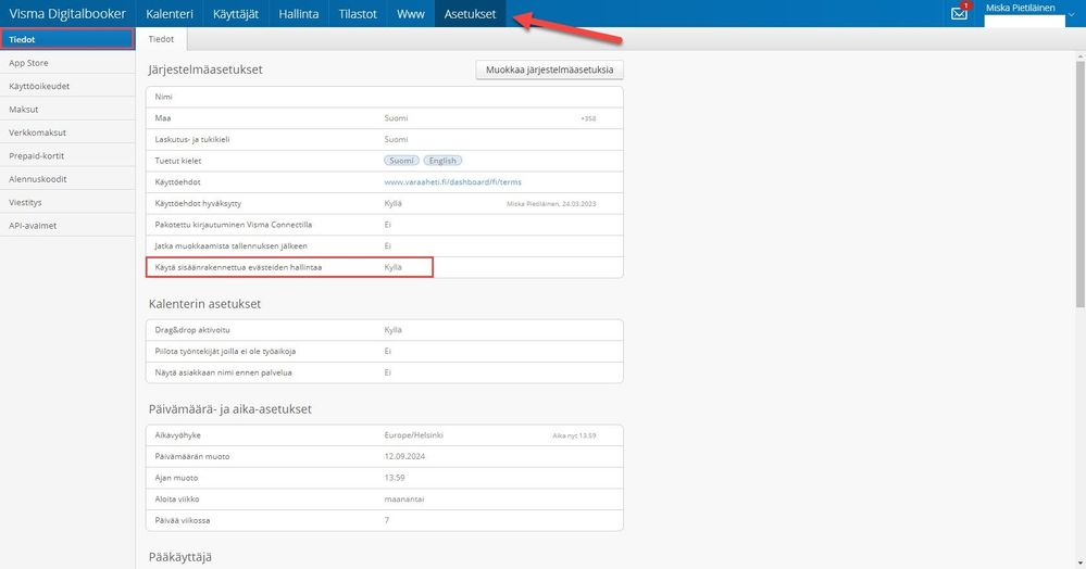 db ohje.jpg Asetukset -> Tiedot -> Järjestelmäasetukset