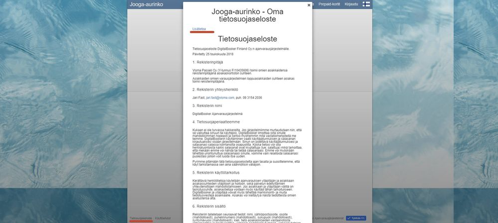 Näkymä varausivulla