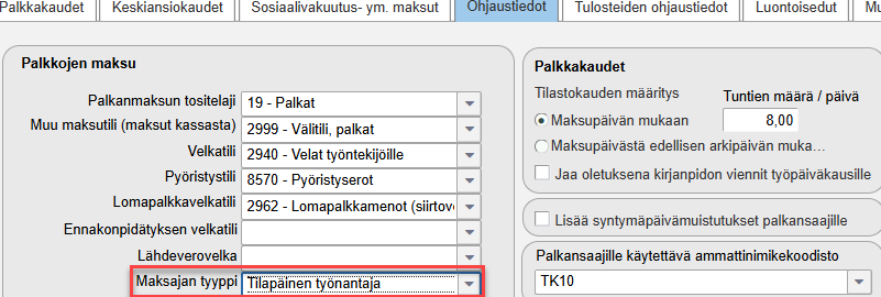 Maksajan tyypin asetus
