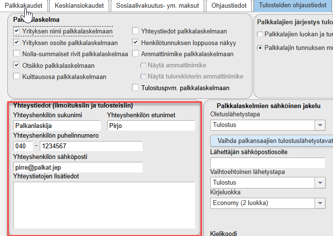 Yhteystietojen määritys