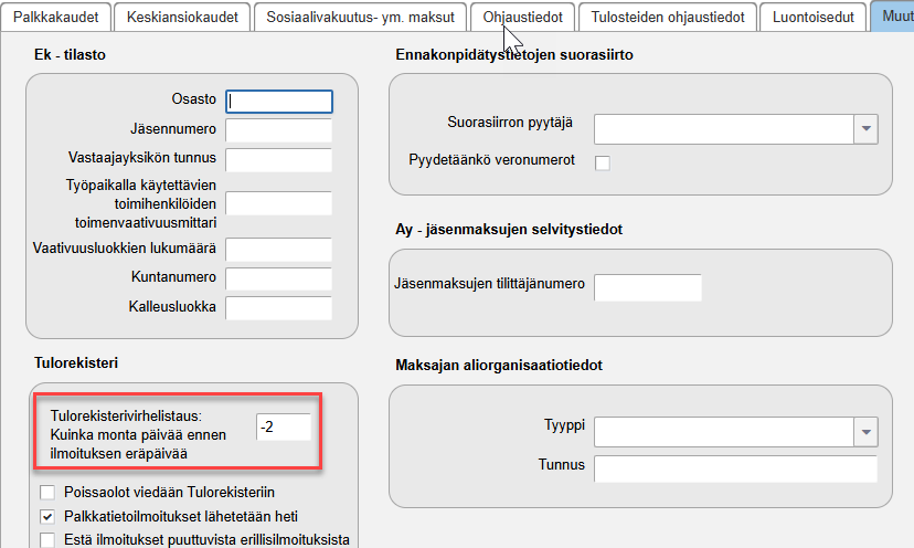 Virhelistauksen asetukset