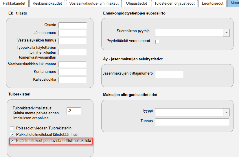 Erillisilmoitusten ilmoitusesto