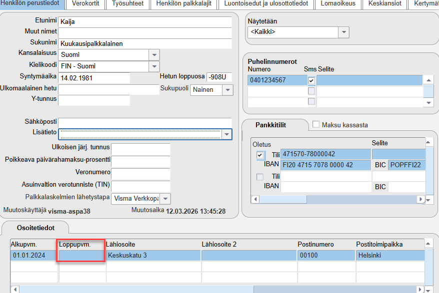 Osoitteen voimassaolo