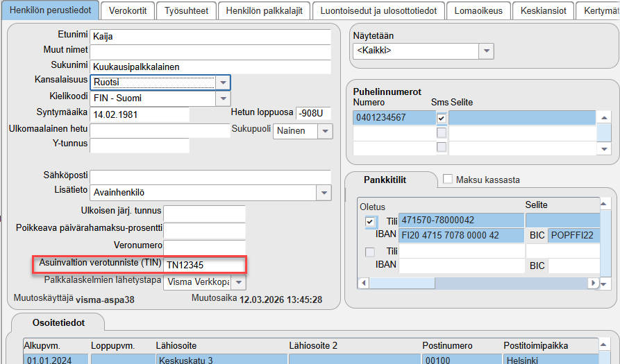 Verotunnisteen syöttö