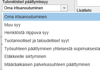 Tulorekisterin syykoodit