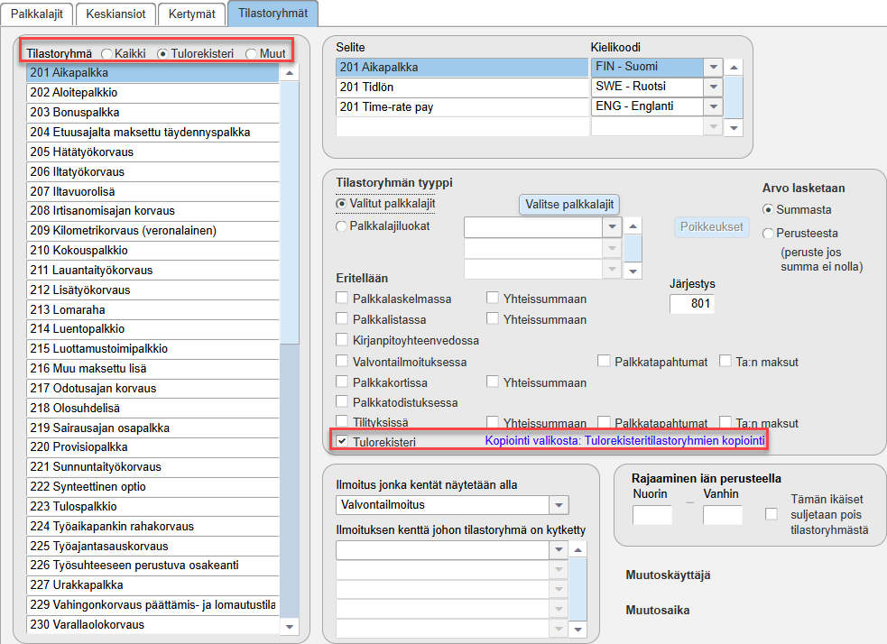Tilastoryhmien rajaaminen