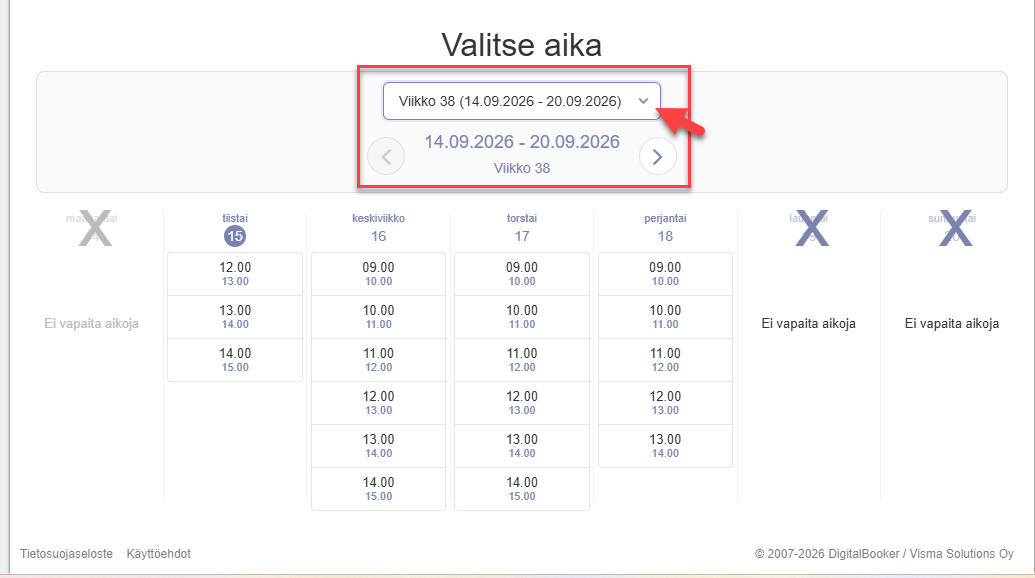 Viikkovalitsin asiakasnäkymässä