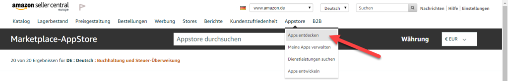 Den Appstore in der Sellercentral von Amazon aufrufen