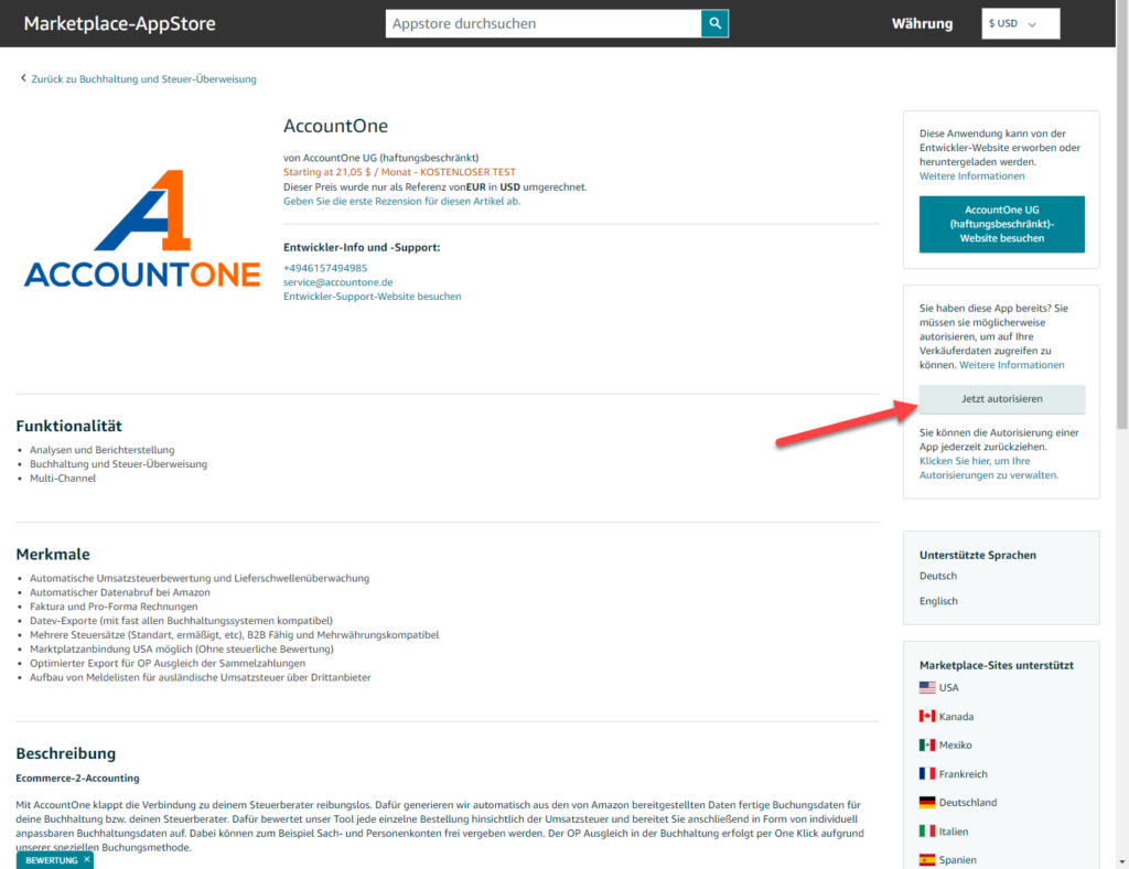 AccountOne autorisieren