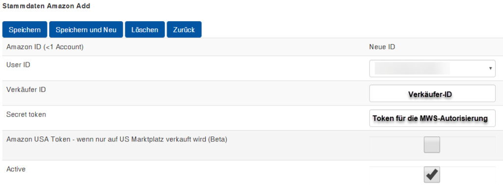 Token in AccountOne hinterlegen