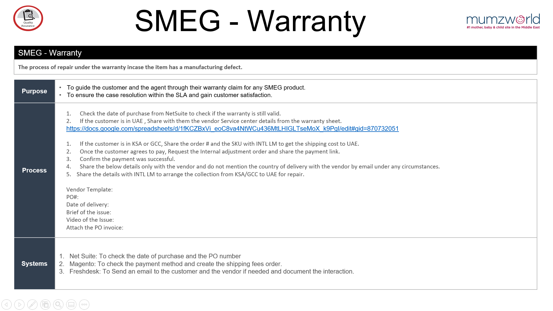 SMEG Warranty Mumzworld