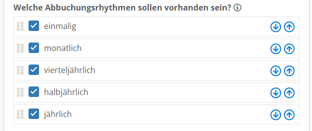 Screenshot: Es gibt fünf Abbuchungsrhythmen, die man einstellen kann: einmalig, monatlich, vierteljährlich, halbjährlich und jährlich.