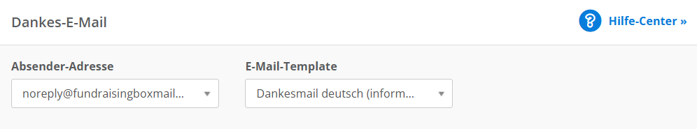 Screenshot: Auswahl des E-Mail-Templates und der Absender-Adresse
