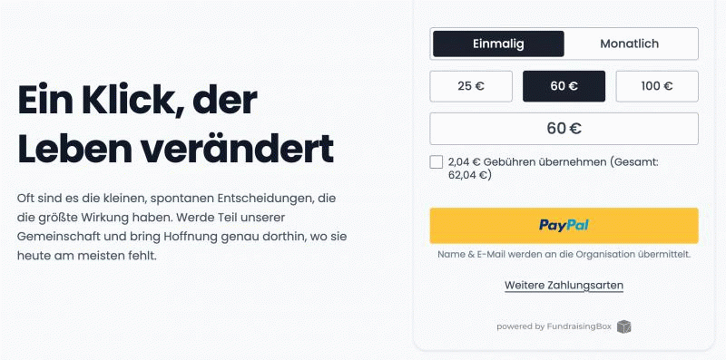 Ein Gif mit den verschiedenen Anwendungsschritten des Express-Formulares der Donation Form Suite